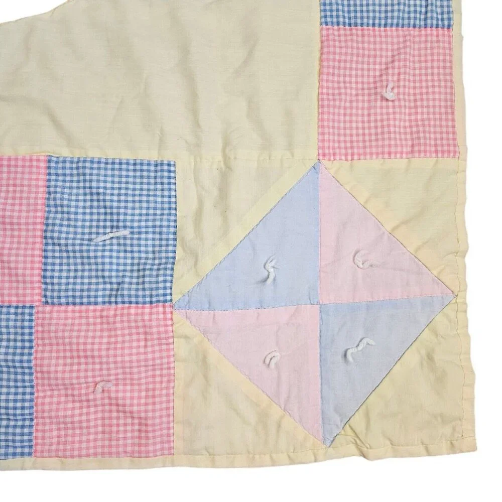 Vintage 70s‎ Homemade Holly Hobbie Quilt Handmade Rocking Horse Patchwork 45x61